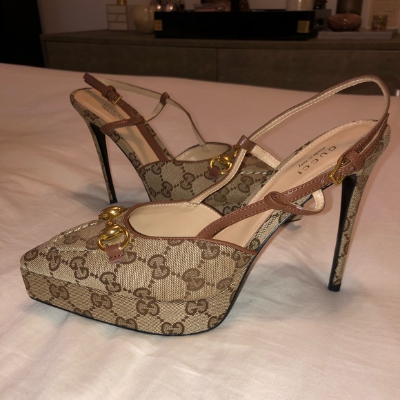 Gucci Shoes - Gucci GG monogram brown beige heels size 38